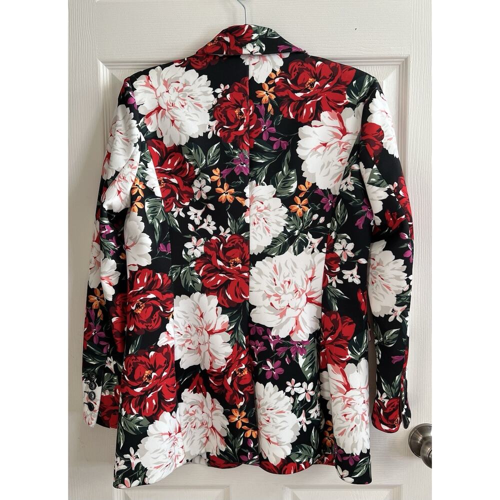 ALEXIA ADMOR Bold Floral Peonies Scuba Stretch Blazer Jacket - Picture 6 of 14